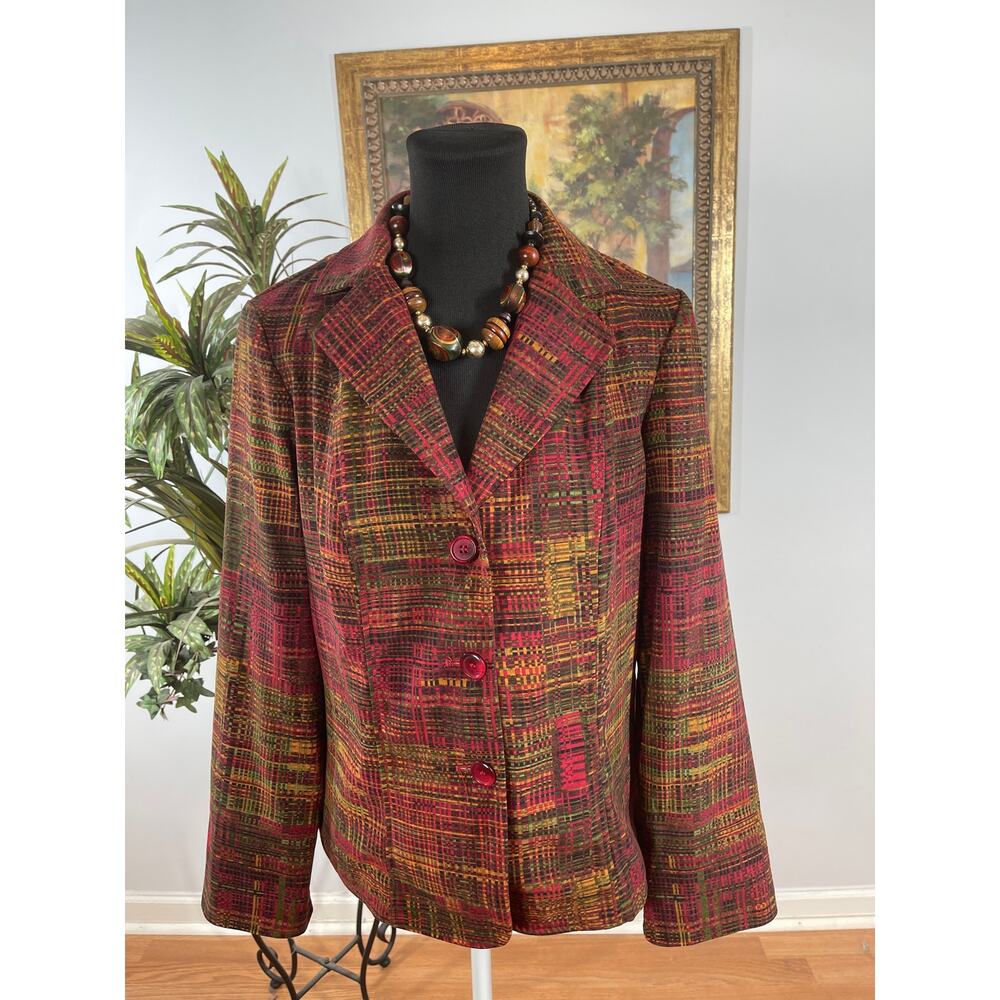 Harve Benard Women Jacket M Lapel Notch Long Sleeve 3 Button Front Boho Peasant